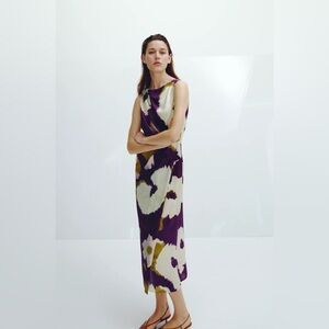 ZARA PRINTED SATIN EFFECT MIDI DRESS SIZE M